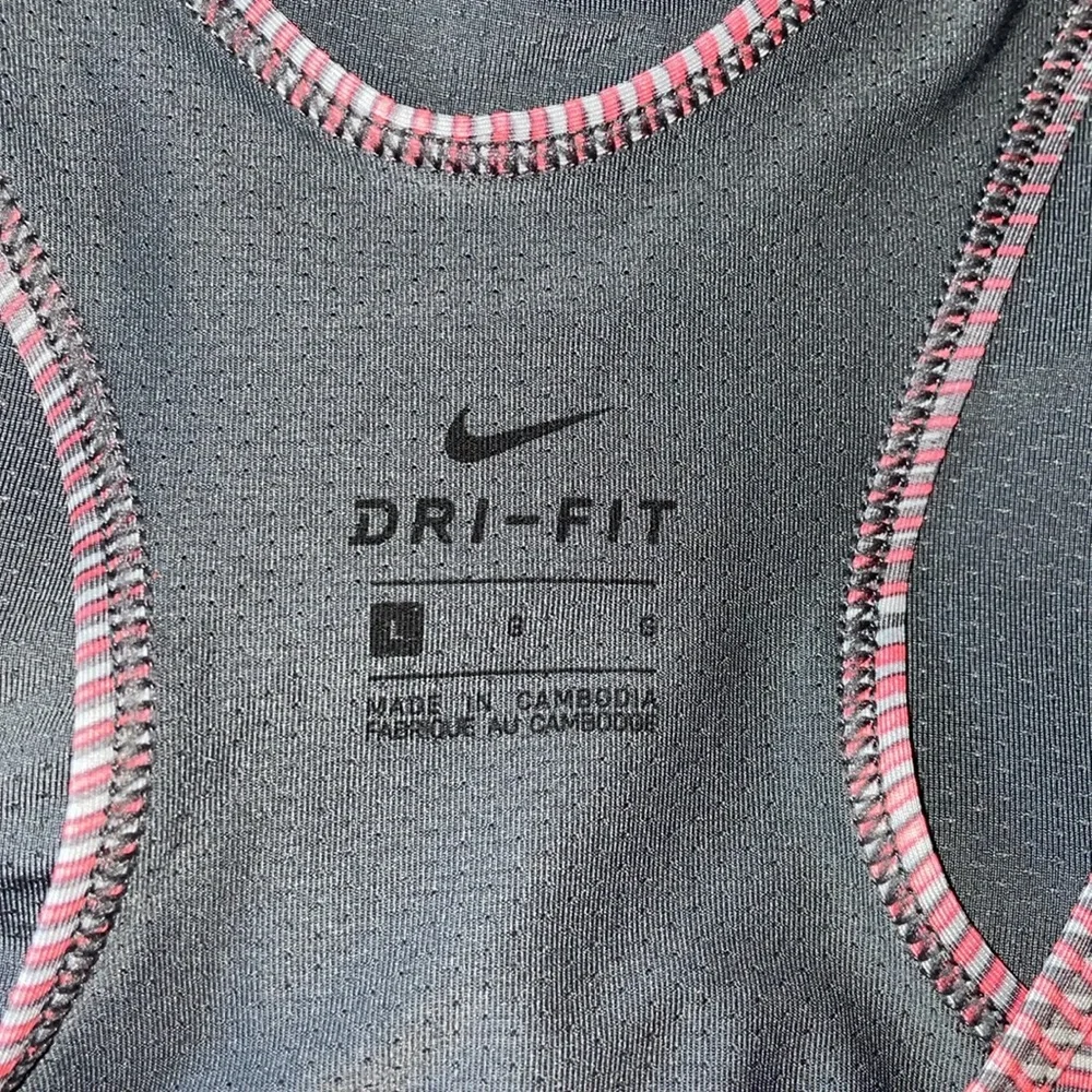 NWOT Nike Dry Fit Women's Striped Pink & Gray Tank Top. Size Large. - Picture 3 of 4